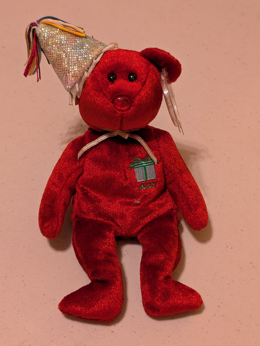 July Birthday Bear the Bear - Ty Beanie Baby (Red, 2001, Plush Toy, Stuffed Animal, MWMT, Vintage, Retired)