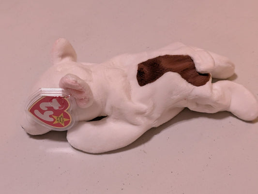 Fetch the Dog - Ty Beanie Baby (White & Brown, 1997, Plush Toy, Stuffed Animal, MWMT, Vintage, Retired)
