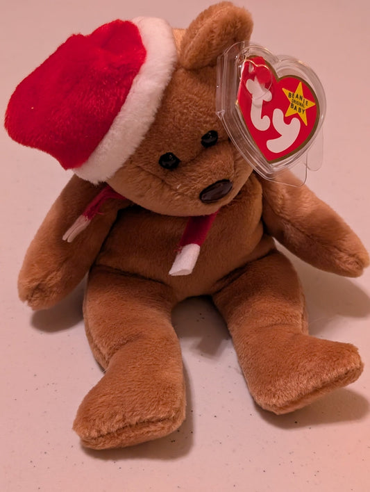 1997 Holiday Teddy the Bear - Ty Beanie Baby (Brown, 1997, Plush Toy, Stuffed Animal, MWMT, Vintage, Retired)