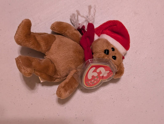 1997 Holiday Teddy the Bear - Ty Beanie Baby small (Brown, 1997, Plush, Toy, Stuffed Animal, MWMT, Vintage, Retired)