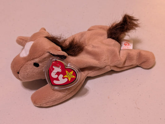 Derby the Horse - Ty Beanie Baby (Brown, 1995, Plush Toy Stuffed Animal, MWMT, Vintage, Retired)