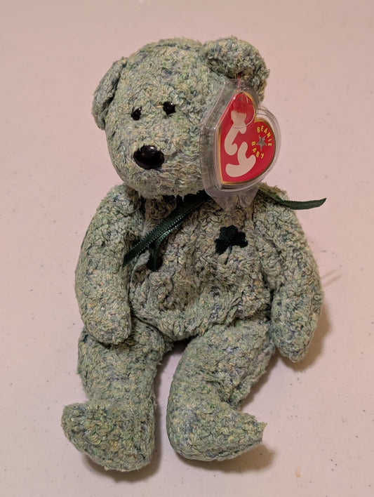 Erin the Bear - Ty Beanie Baby (Green, 1997, Plush Toy, Stuffed Animal, MWMT, Vintage, Retired)
