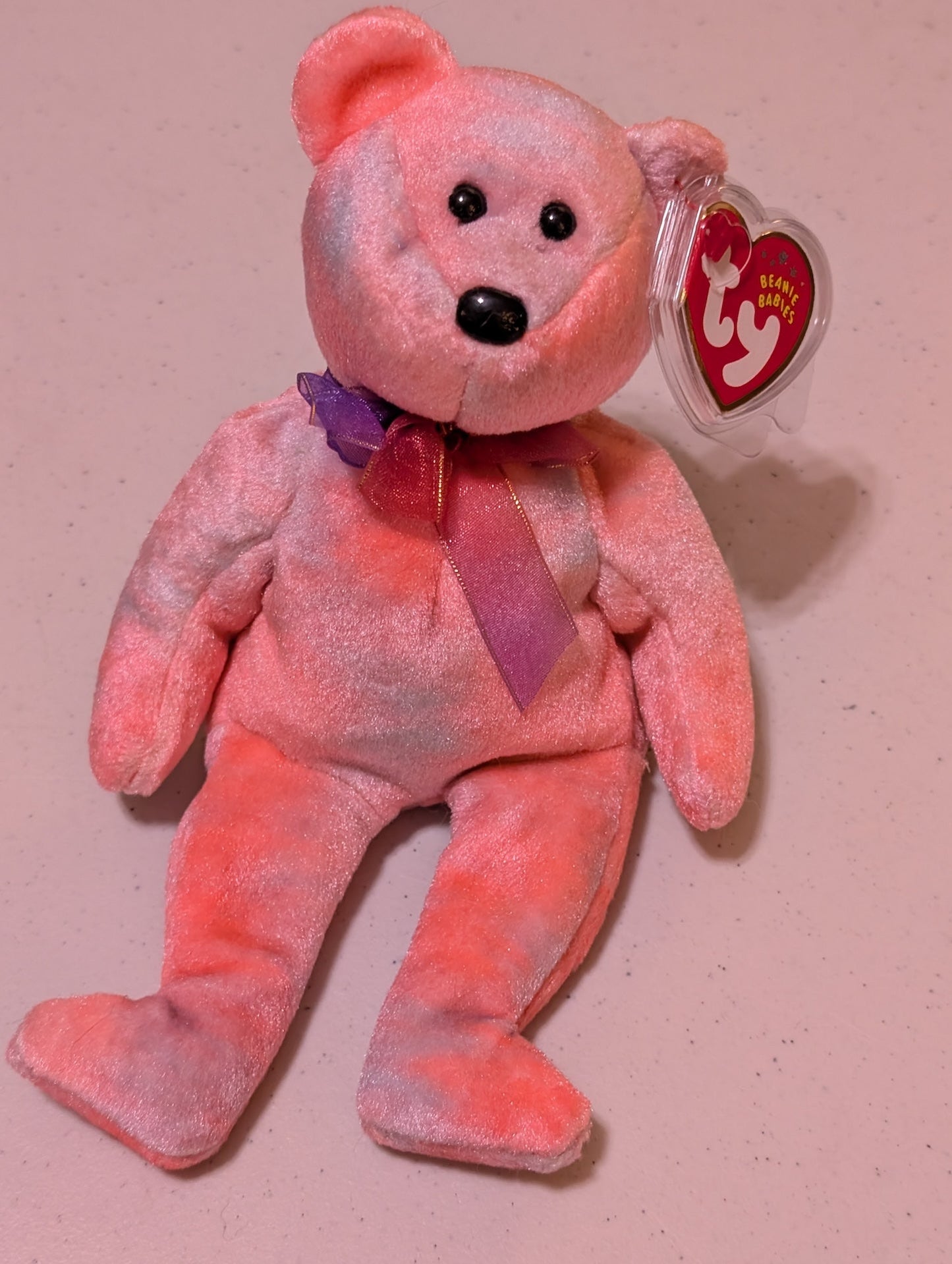 Peace the Bear - Ty Beanie Baby (Pink & Blue Tie-Dye, 1996, Plush Toy, Stuffed Animal, MWMT, Vintage, Retired)