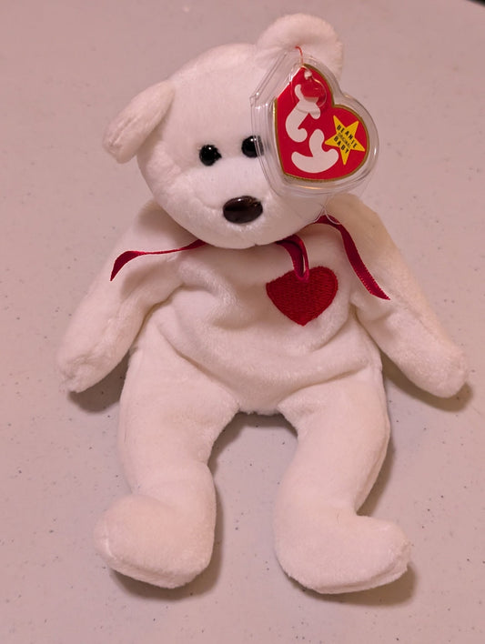 Valentino the Bear - Ty Beanie Baby (White, 1994, Plush Toy, Stuffed Animal, MWMT, Vintage, Retired)