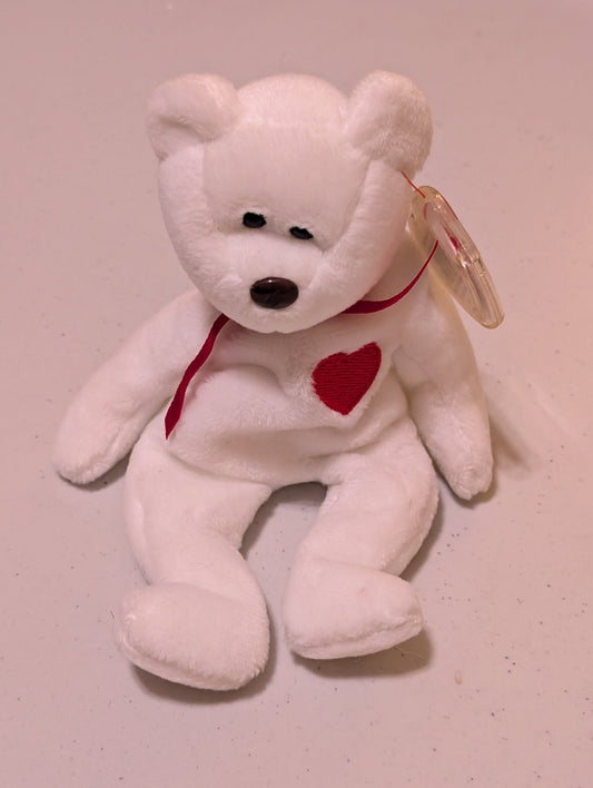 Valentino the Bear - Ty Beanie Baby (White, 1994, Plush Toy Stuffed Animal, MWMT, Vintage, Retired)
