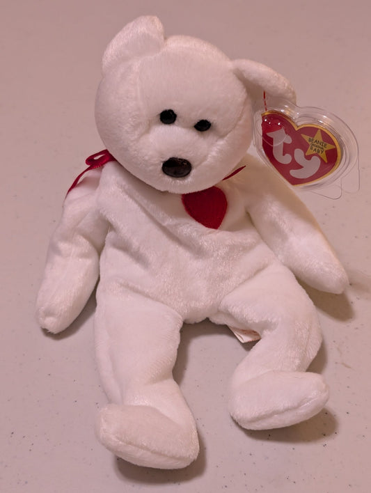 Valentino the Bear - Ty Beanie Baby (White, 1994, Plush Toy, Stuffed, Animal, MWMT, Vintage, Retired)
