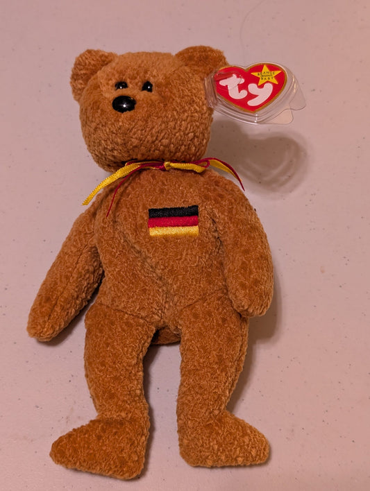 Deutschland the Bear - Ty Beanie Baby (Brown, 2003, Plush Toy, Stuffed Animal, MWMT, Vintage, Retired)