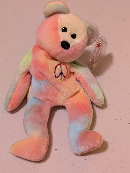 Peace the Bear - Ty Beanie Baby (Rainbow, 1996, Plush Toy Stuffed Animal, MWMT, Vintage, Retired)