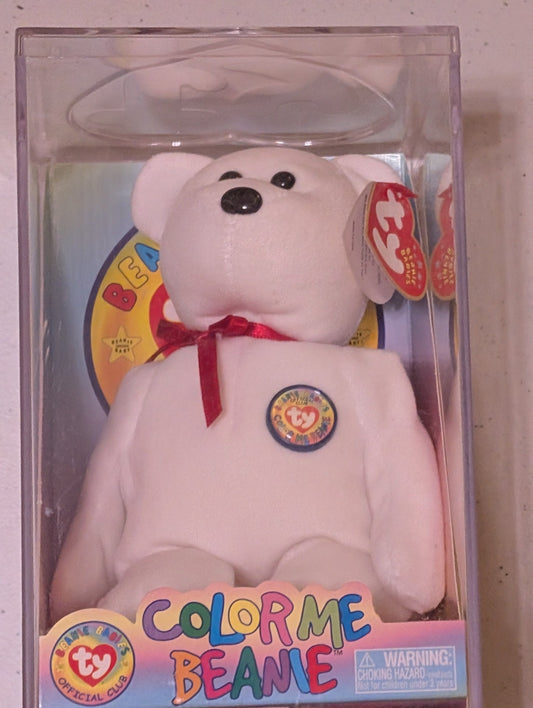 Color Me Beanie the Bear with case - Ty Beanie Baby (White, 2002, Plush Toy, Stuffed Animal, MWMT, Vintage, Retired)
