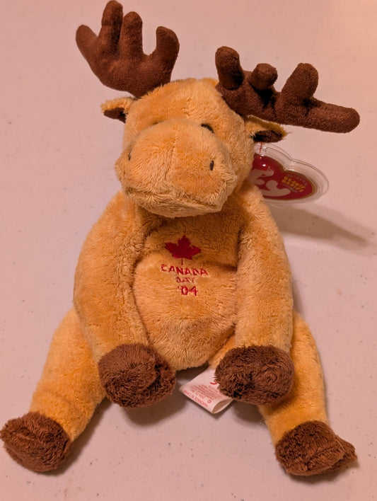 Canada the Moose - Ty Beanie Baby (Tan, 2004, Plush Toy, Stuffed Animal, MWMT, Vintage, Retired)