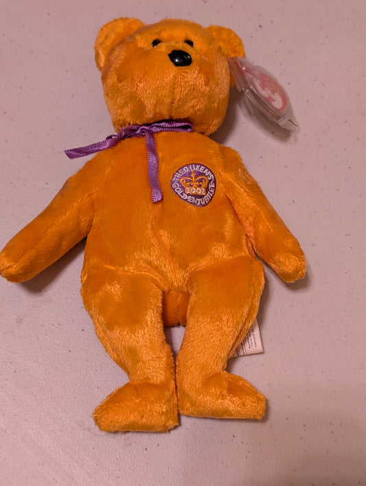 Amber the Bear - Ty Beanie Baby (Orange, 2002, Plush Toy, Stuffed Animal, MWMT, Vintage, Retired)