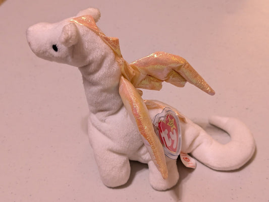 Magic the Dragon - Ty Beanie Baby (White, 1995, Plush Toy, Stuffed Animal, MWMT, Vintage, Retired)