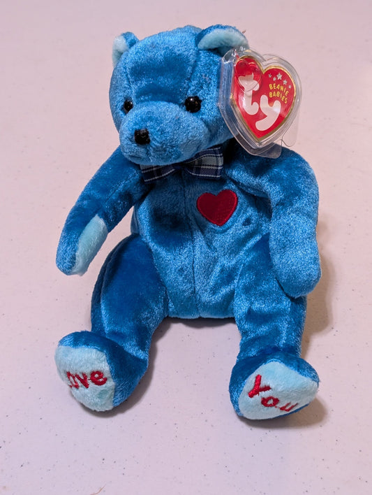 Romance the Bear - Ty Beanie Baby (Blue, 2002, Plush Toy, Stuffed Animal, MWMT, Vintage, Retired)