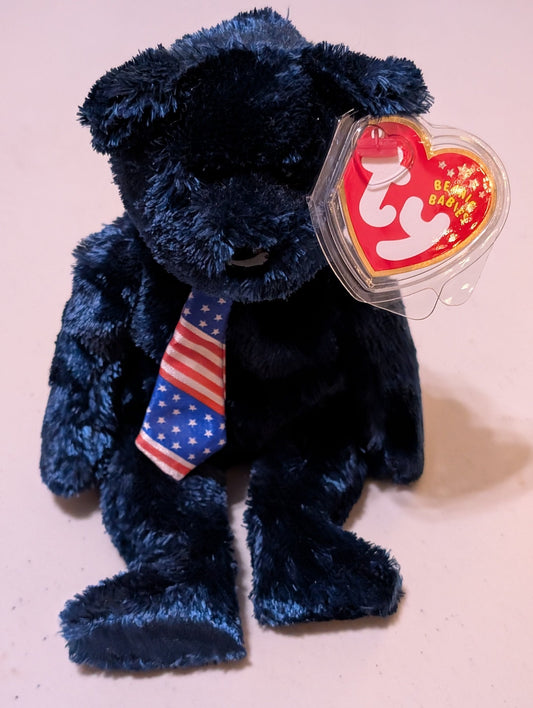 America the Bear - Ty Beanie Baby (Blue, 2002, Plush Toy, Stuffed Animal, MWMT, Vintage, Retired)