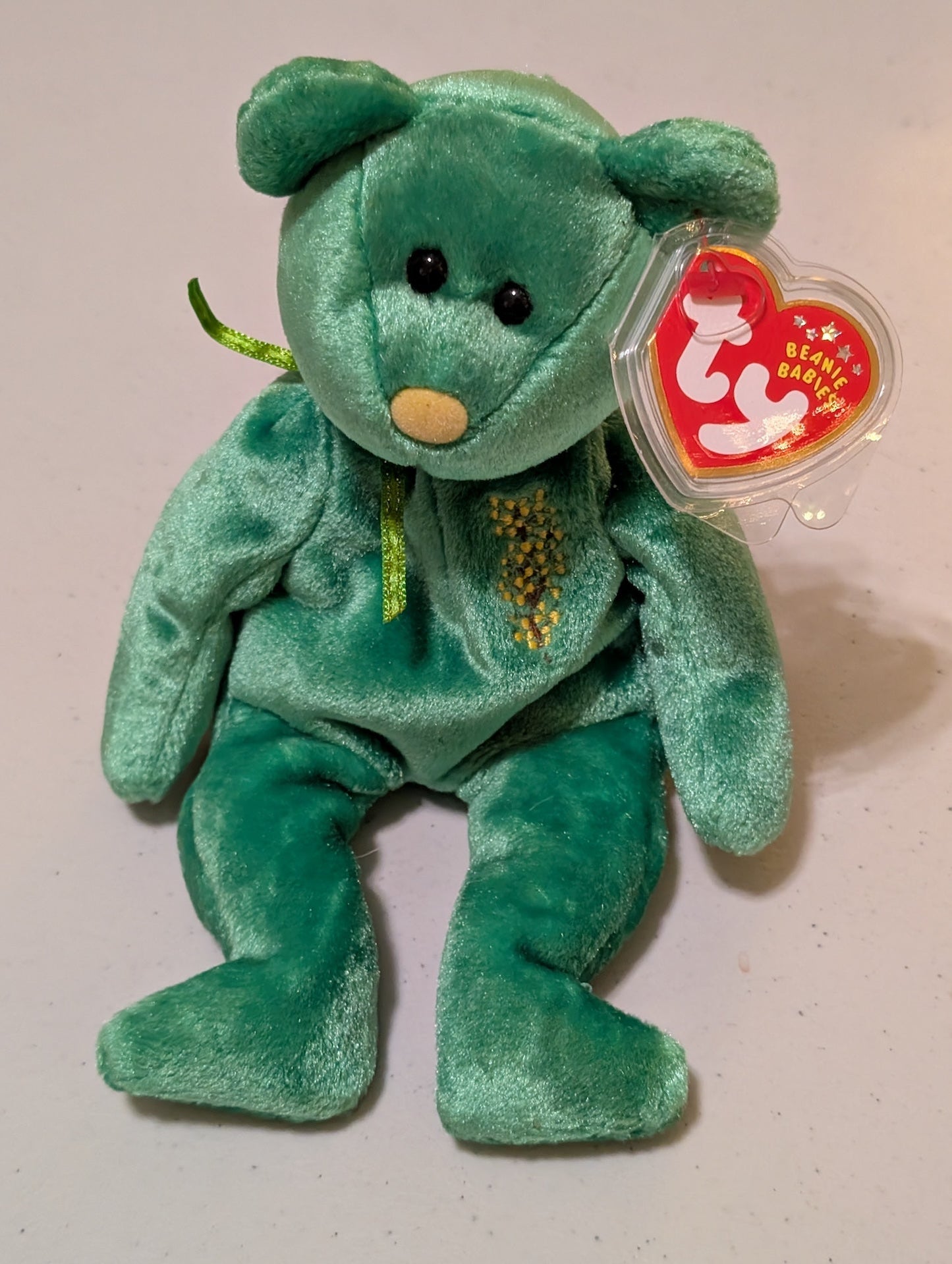 September the Bear - Ty Beanie Baby (Green, 2001, Plush Toy, Stuffed Animal, MWMT, Vintage, Retired)