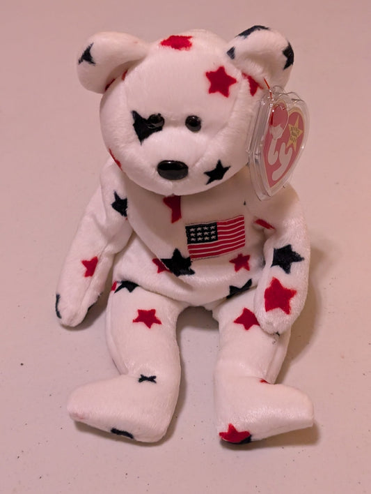 Glory the Bear - Ty Beanie Baby (White & Multicolor, 1997, Plush Toy, Stuffed Animal, MWMT, Vintage, Retired)