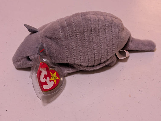 Sammy the Armadillo - Ty Beanie Baby (Gray, 1998, Plush Toy, Stuffed Animal, MWMT, Vintage, Retired)