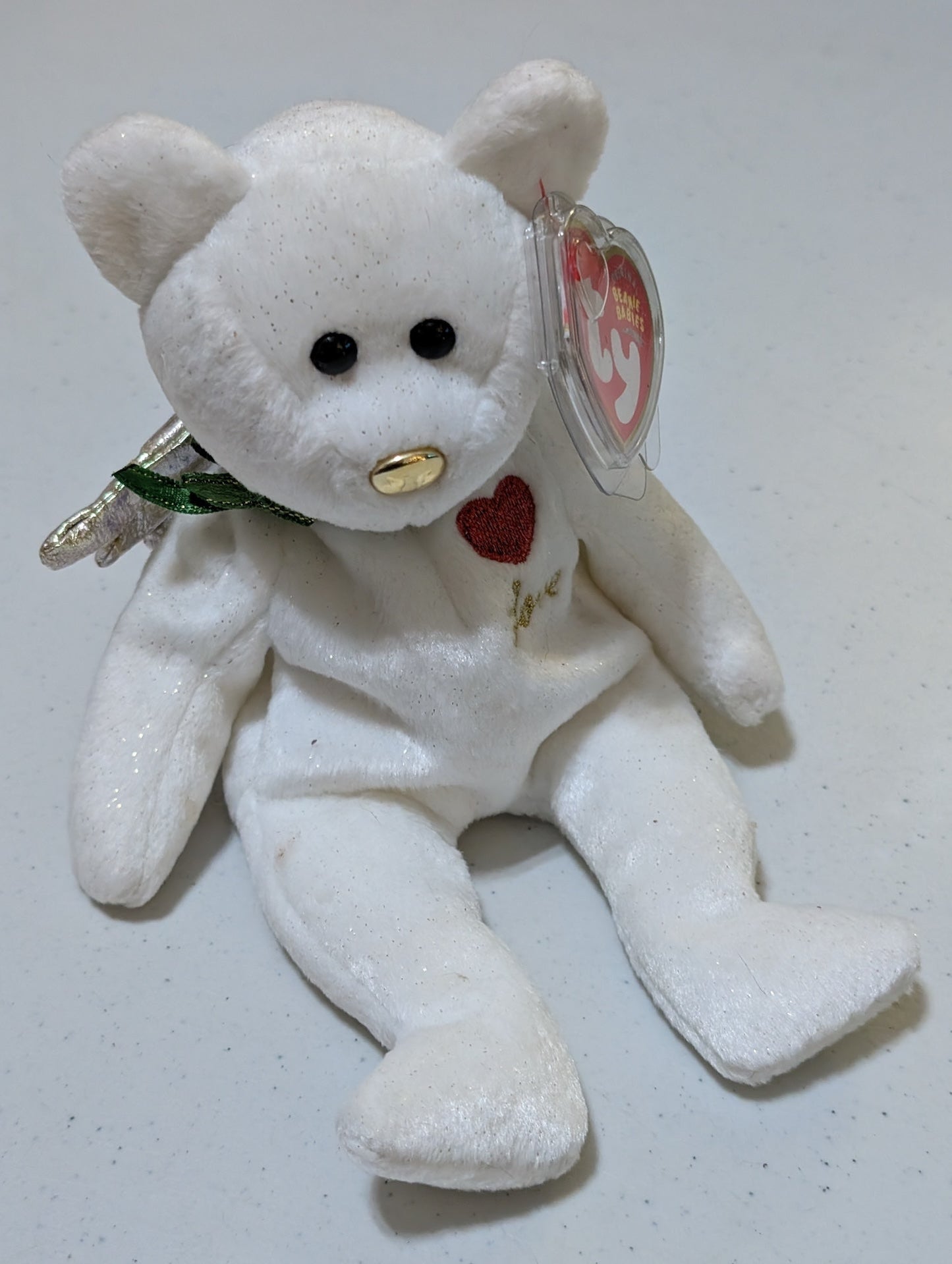 Halo II the Bear - Ty Beanie Baby (White, Gold, 2000, Plush Toy, MWMT, Stuffed Animal, Vintage, Retired, Plushie)