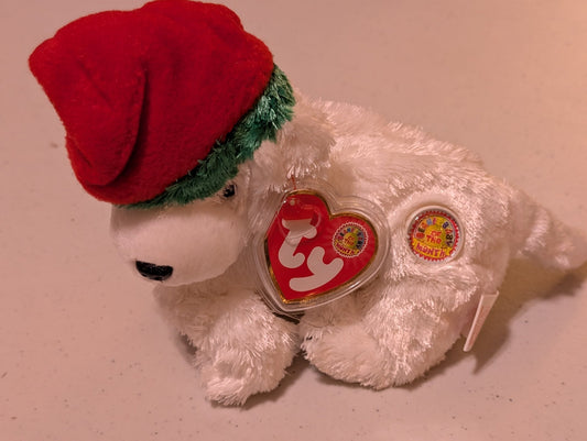 December the Polar Bear - Ty Beanie Baby of the Month (White, Red, Green, 2002, Plush Toy, MWMT, Stuffed Animal, Vintage, Retired, Plushie)