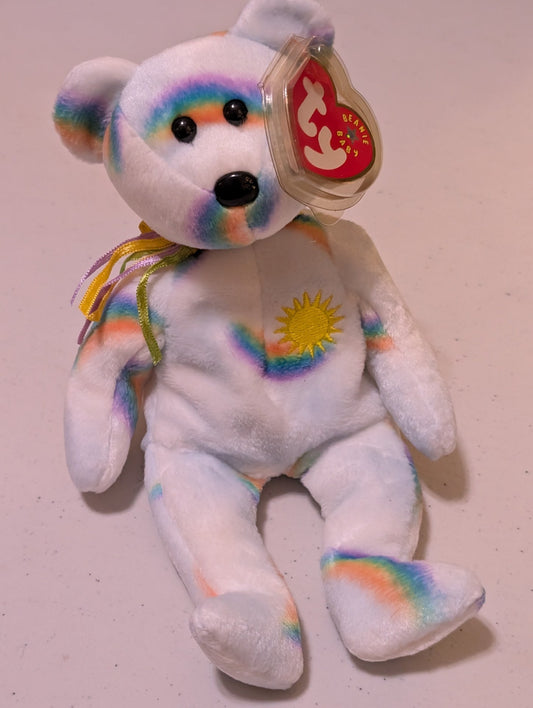 Celestial the Bear - Ty Beanie Baby (White, Rainbow, 2001, Plush Toy, MWMT, Stuffed Animal, Vintage, Retired, Plushie)