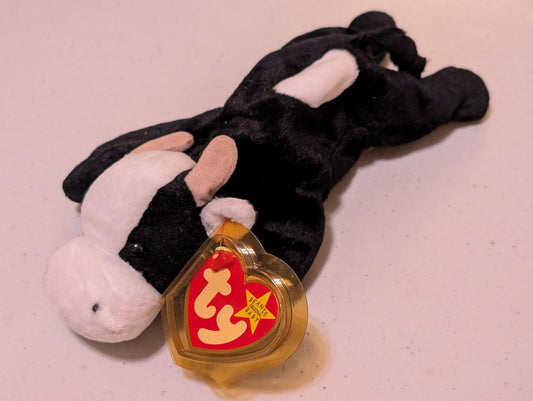 Daisy the Cow - Ty Beanie Baby (Black, White, 1994, Plush Toy, MWMT, Stuffed Animal, Vintage, Retired, Plushie)