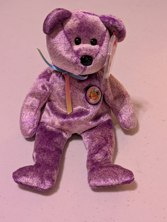 March the Bear - Ty Beanie Baby of the Month (Purple, 2002, Plush Toy, MWMT, Stuffed Animal, Vintage, Retired, Plushie)