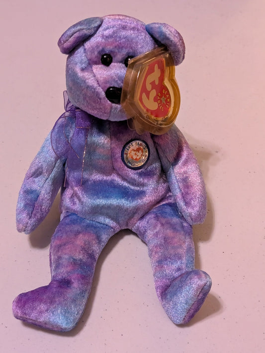 April the Bear - Ty Beanie Baby of the Month (Purple, Blue, Pink, 2002, Plush Toy, MWMT, Stuffed Animal, Vintage, Retired, Plushie)