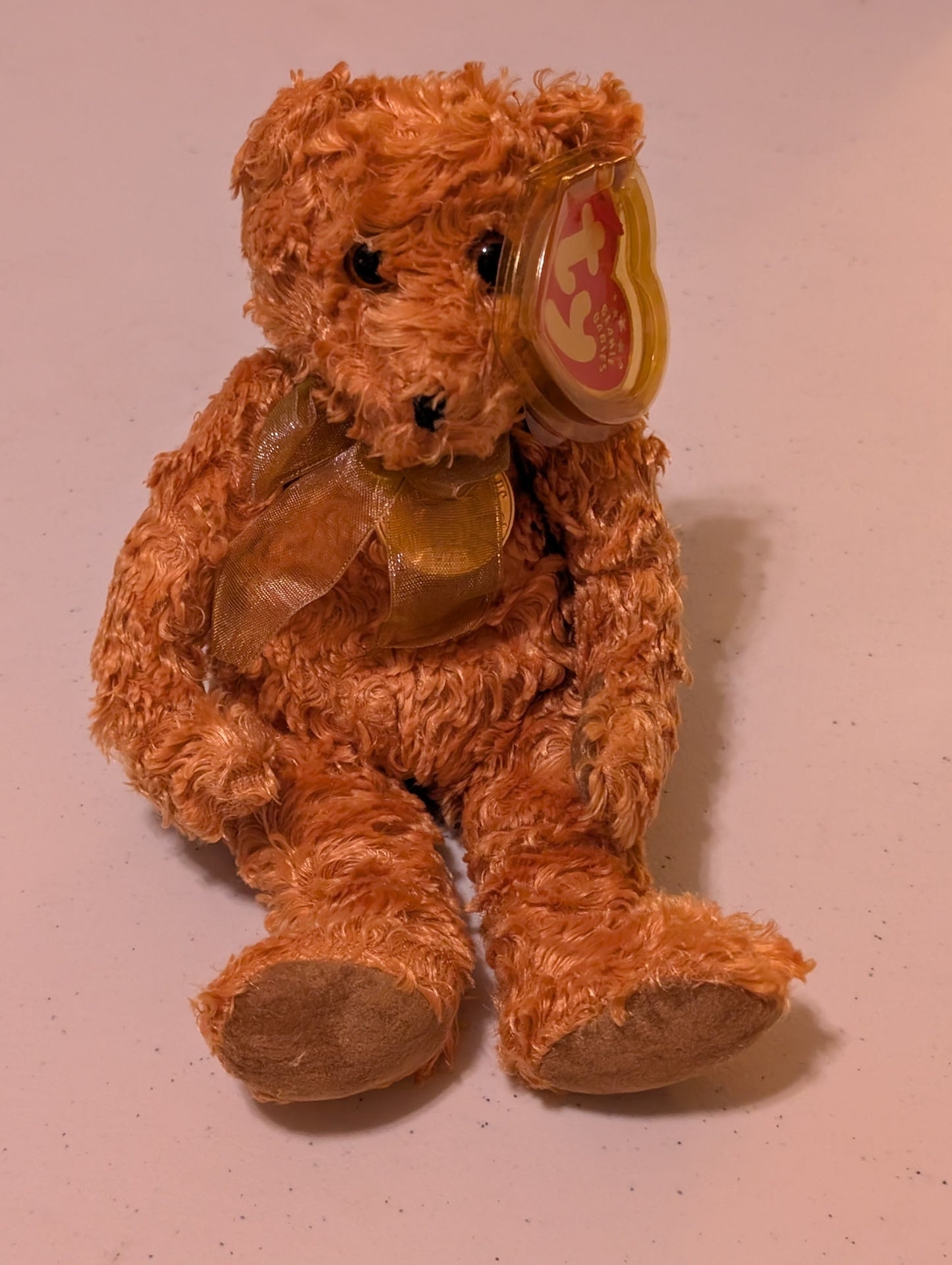 Saffron the Bear - Ty Beanie Baby (Orange, Gold, 2000, Plush, Toy, MWMT, Stuffed Animal, Vintage, Retired, Plushie)