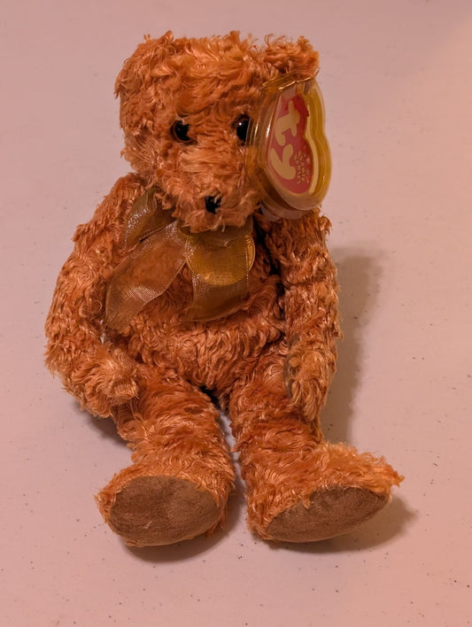 Saffron the Bear - Ty Beanie Baby (Orange, Gold, 2000, Plush, Toy, MWMT, Stuffed Animal, Vintage, Retired, Plushie)