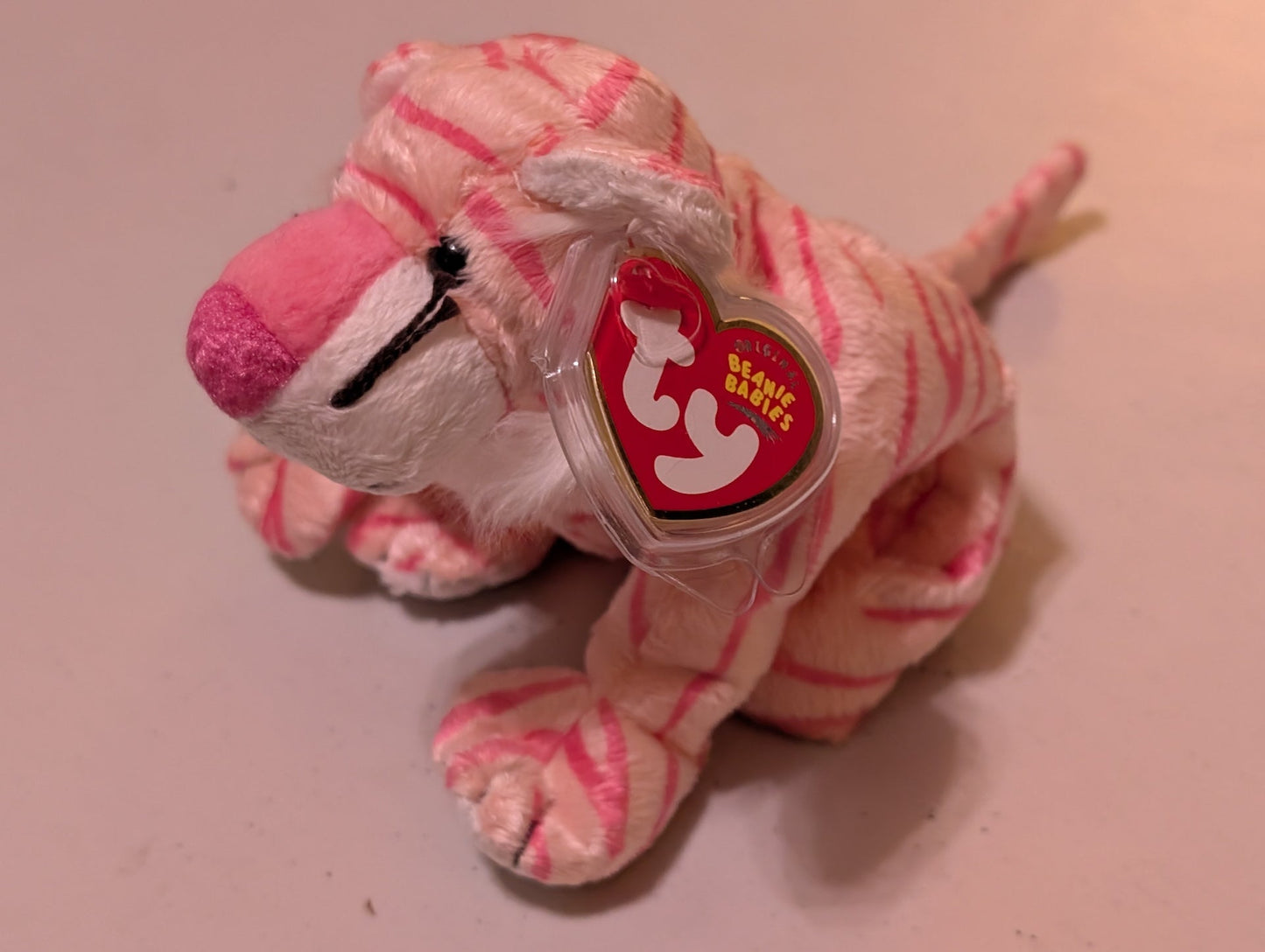 India the Tiger - Ty Beanie Baby (Pink, White, 2000, Plush Toy, MWMT, Stuffed Animal, Vintage, Retired, Plushie)