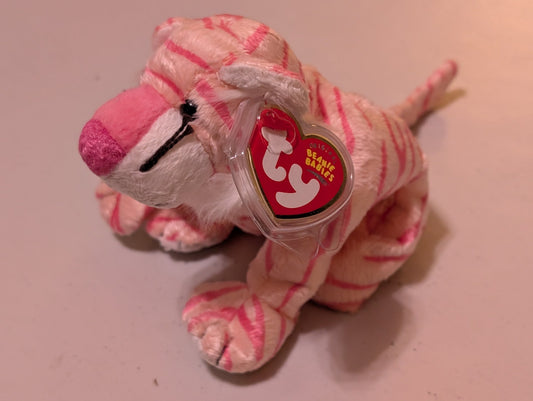 India the Tiger - Ty Beanie Baby (Pink, White, 2000, Plush Toy, MWMT, Stuffed Animal, Vintage, Retired, Plushie)
