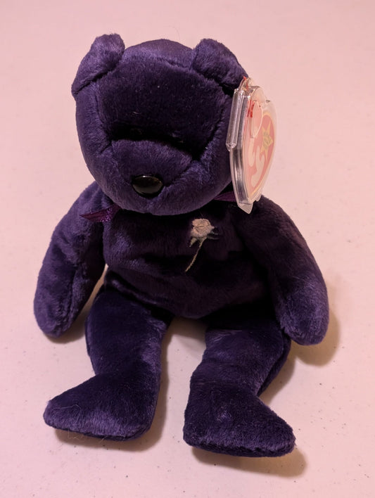 Princess the Bear - Ty Beanie Baby (Purple, 1997, Plush Toy, MWMT, Stuffed Animal, Vintage, Retired, Plushie)