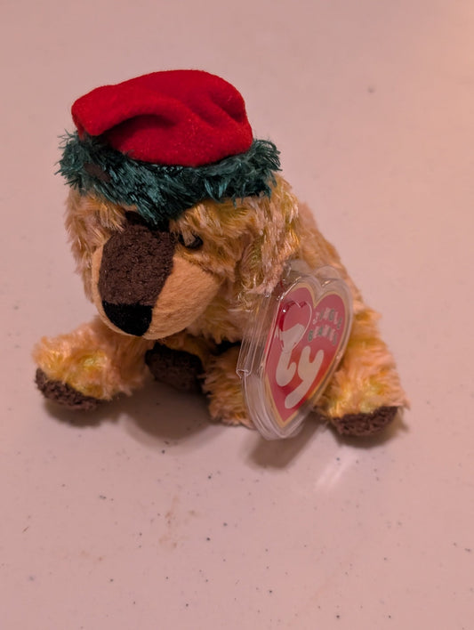 Jangle the Dog - Ty Jingle Beanie (Gold, Brown, Red, Green, 2001, Plush Toy, MWMT, Stuffed Animal, Vintage, Retired, Plushie)