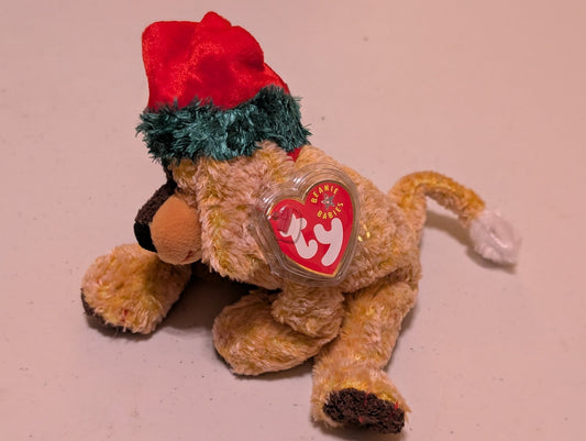 Jangle the Dog - Ty Jingle Beanie (Gold, Brown, Red, Green, 2001, Plush, Toy, MWMT, Stuffed Animal, Vintage, Retired, Plushie)