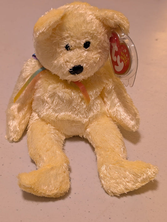 Sherbet the Bear - Ty Beanie Baby (Yellow, 2001, Plush Toy, MWMT, Stuffed Animal, Vintage, Retired, Plushie)