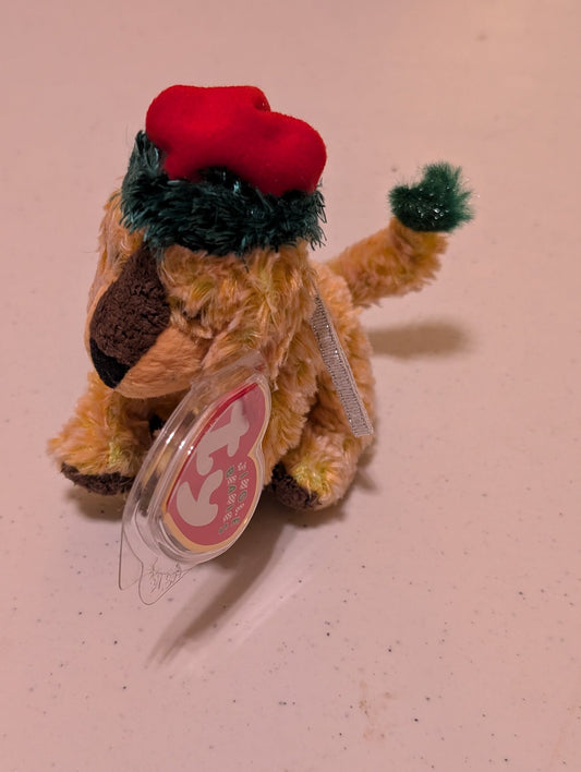 Jangle the Dog - Ty Jingle Beanie (Gold, Brown, Red, Green, 2001, Plush Toy, MWMT, Stuffed Animal Vintage, Retired, Plushie)