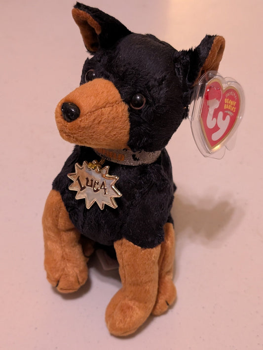 Luca the Dog - Ty Beanie Baby (Black, Brown, 2004, Plush Toy, MWMT, Stuffed Animal, Vintage, Retired, Plushie)