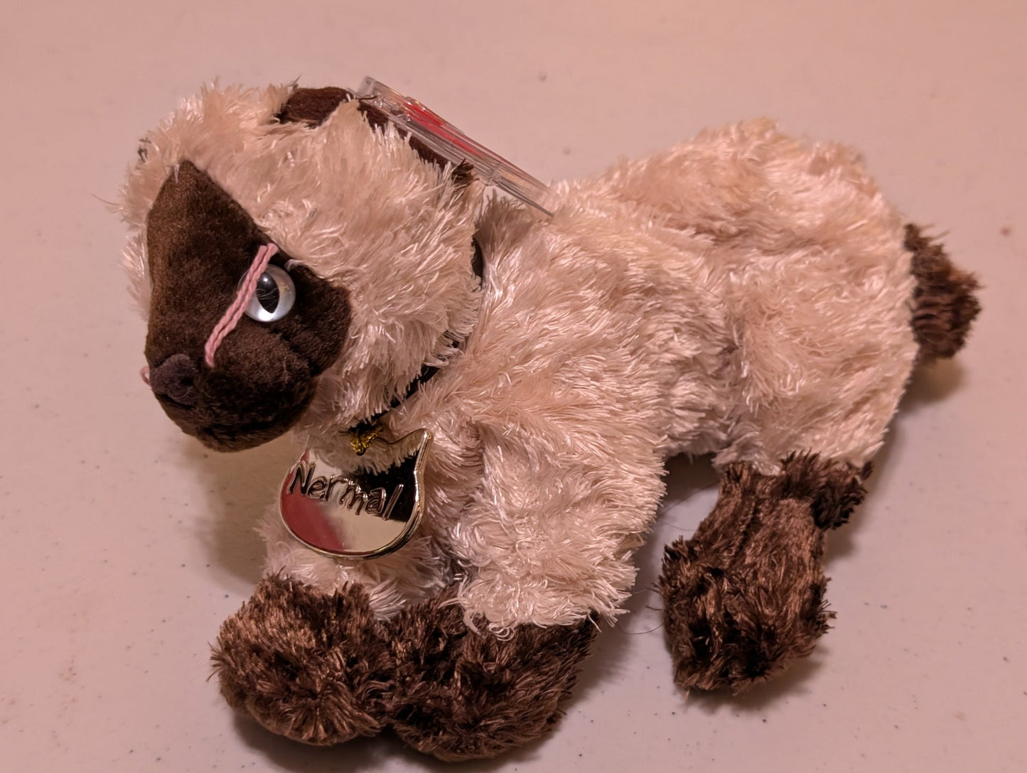 Nermal the Cat - Ty Beanie Baby (Cream, Brown, 2004, Plush Toy, MWMT, Stuffed Animal, Vintage, Retired, Plushie)