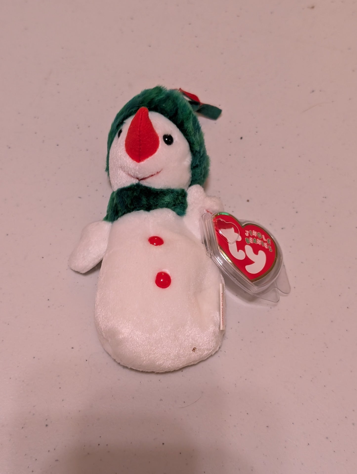 Mel the Snowman - Ty Jingle Beanie (White, Green, Red, 2000, Plush Toy, MWMT, Stuffed Animal, Vintage, Retired, Plushie)