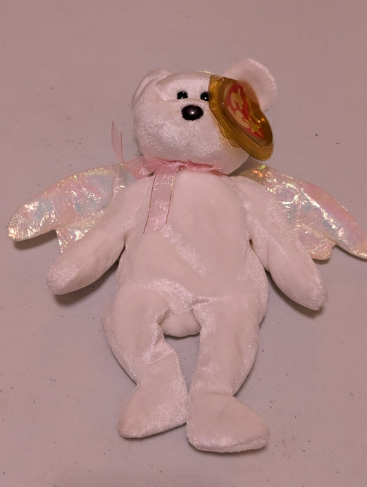 Halo the Bear - Ty Beanie Baby (White, Gold, 1998, Plush Toy, MWMT, Stuffed Animal, Vintage, Retired, Plushie)