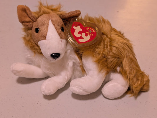 Lassie the Dog - Ty Beanie Baby (Brown, White, 2005, Plush Toy, MWMT, Stuffed Animal, Vintage, Retired, Plushie)