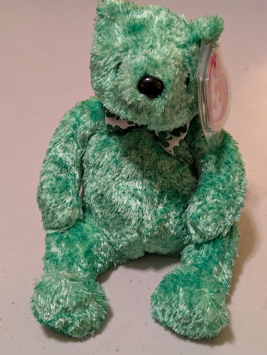 Shamrock the Bear - Ty Beanie Baby (Green, White, 2002, Plush Toy, MWMT, Stuffed Animal, Vintage, Retired, Plushie)