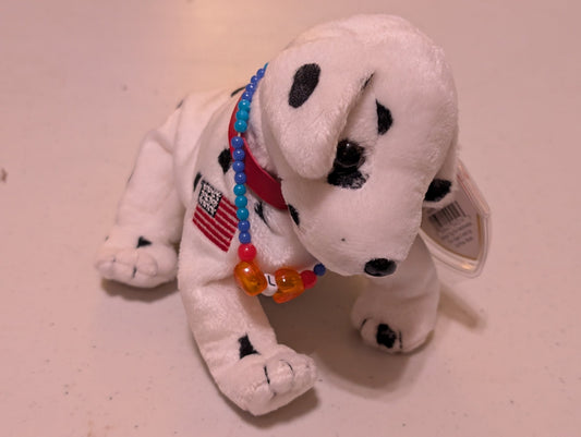 Rescue the Dog - Ty Beanie Baby (White, Black, Red, 2002, Plush Toy, MWMT, Stuffed Animal, Vintage, Retired, Plushie)