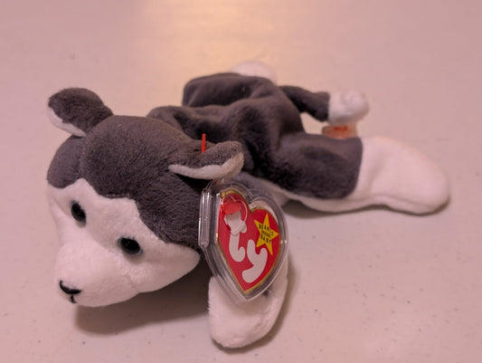 Slush the Husky - Ty Beanie Baby (Gray, White, 1997, Plush Toy, MWMT, Stuffed Animal, Vintage, Retired, Plushie)