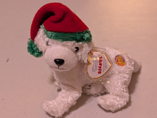 December the Dog - Ty Beanie Baby of the Month (White, Red, Green, 2002, Plush Toy, MWMT, Stuffed Animal, Vintage, Retired, Plushie)