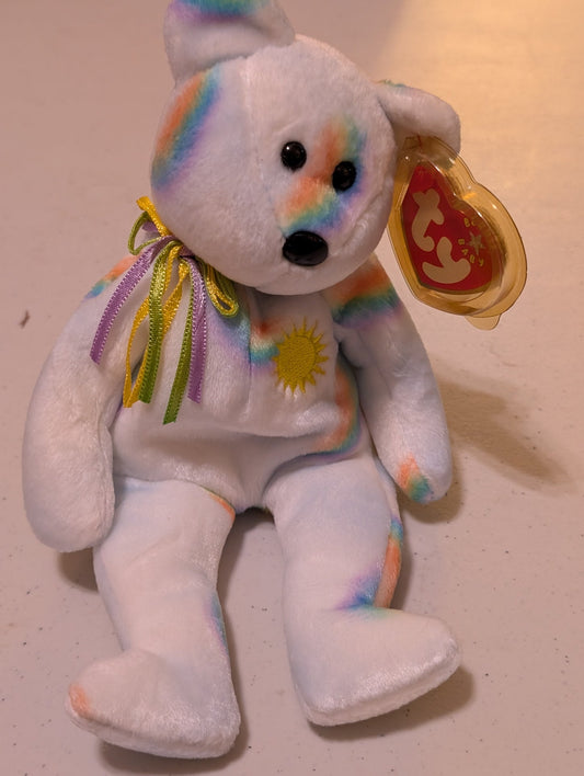 Celestial the Bear - Ty Beanie Baby (White, Rainbow, 2001, Plush, Toy, MWMT, Stuffed Animal, Vintage, Retired, Plushie)