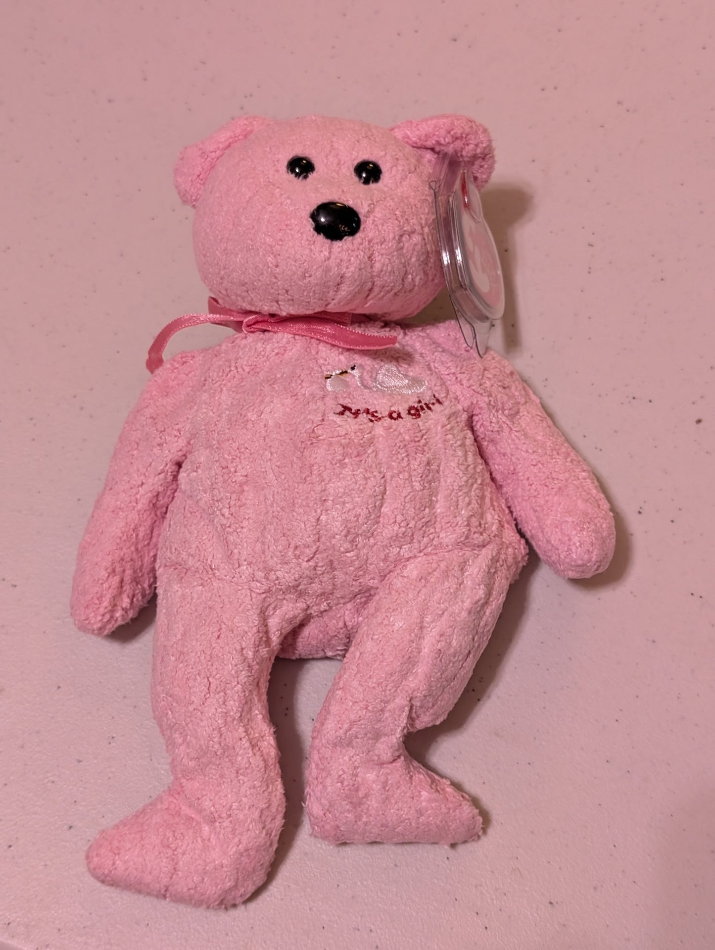 It's a Girl the Bear - Ty Beanie Baby (Pink, 2001, Plush Toy, MWMT, Stuffed Animal, Vintage, Retired, Plushie)