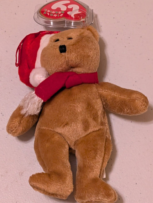 Holiday Teddy the Bear - Ty Jingle Beanie (Brown, Red, 1997, Plush Toy, Stuffed Animal, MWMT, Vintage, Retired)