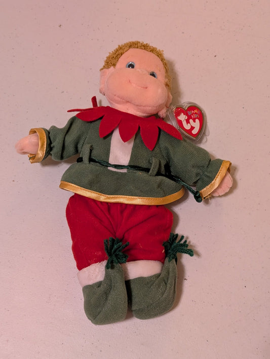 CURLY Christmas Vintage 1997 TY Beanie Kids NOEL XMAS ELVES ELF COSTUME (MWMT, Vintage, Retired, with Tag, VTG, Stuffed Animal, Plush, Toy)