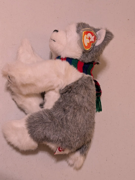 Sleds The Husky Dog  TY Holiday Baby Beanie Buddy 14" Christmas  (MWMT, Vintage, Retired, with Tag, VTG, Stuffed Animal, Plush, Toy)